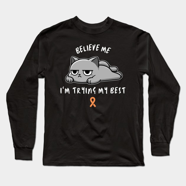 COPD Warrior Cat With Awareness Ribbon Long Sleeve T-Shirt by GiftTrend